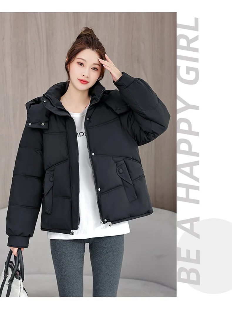 Winter Thick Puffer Coat Women Zip Up Windproof Russian Cold Weather Snow Jacket Detachable Hooded Outerwear Candy Color New