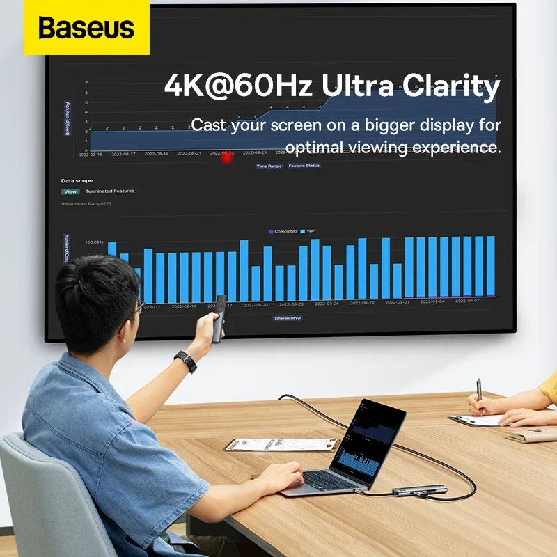 Baseus 4K 60Hz USB C Hub 3.1 Rozdzielacz USB typu C do HDMI Kompatybilny z adapterem USB RJ45 PD 100W Stacja dokująca do Macbooka Air Pro M2