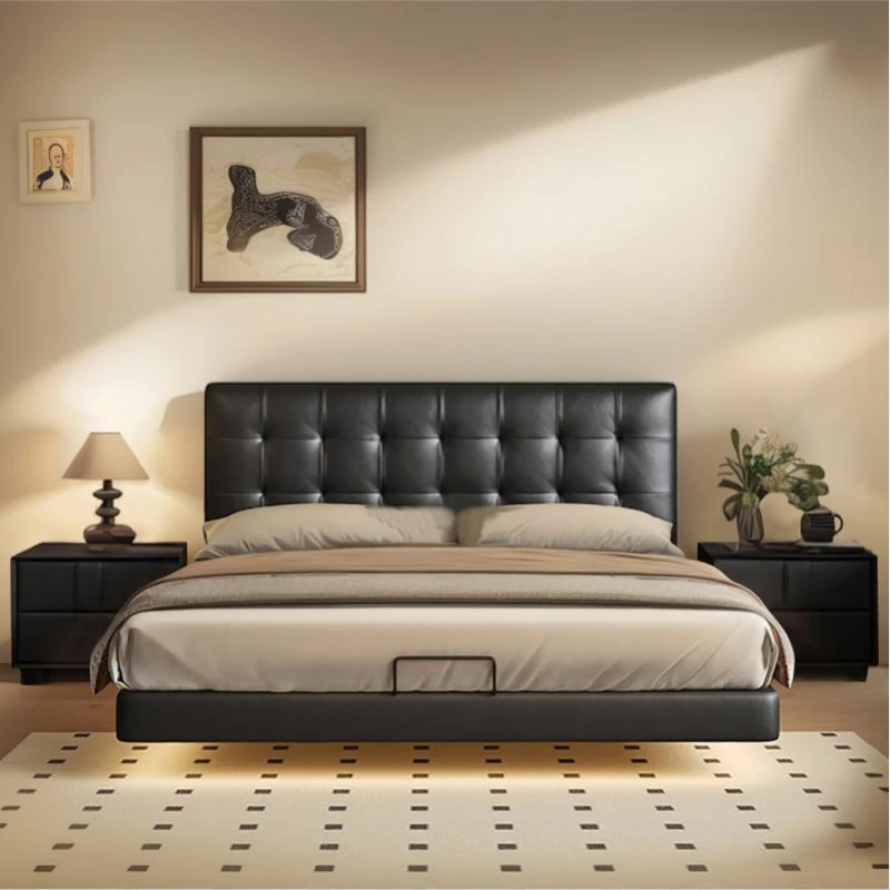 Suspended bed Modern minimalist waffle leather bed