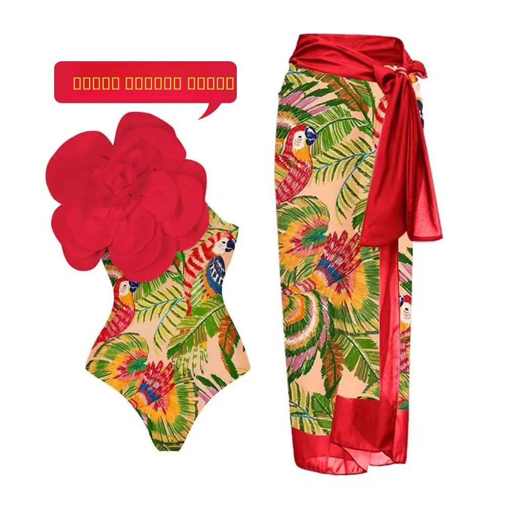 

2024 Lingerie Sle One-Piece Bikini Women's Thermal Spring Vaion Beach Holiday 3D Floral Print Swimsuit Set Sexy Svel