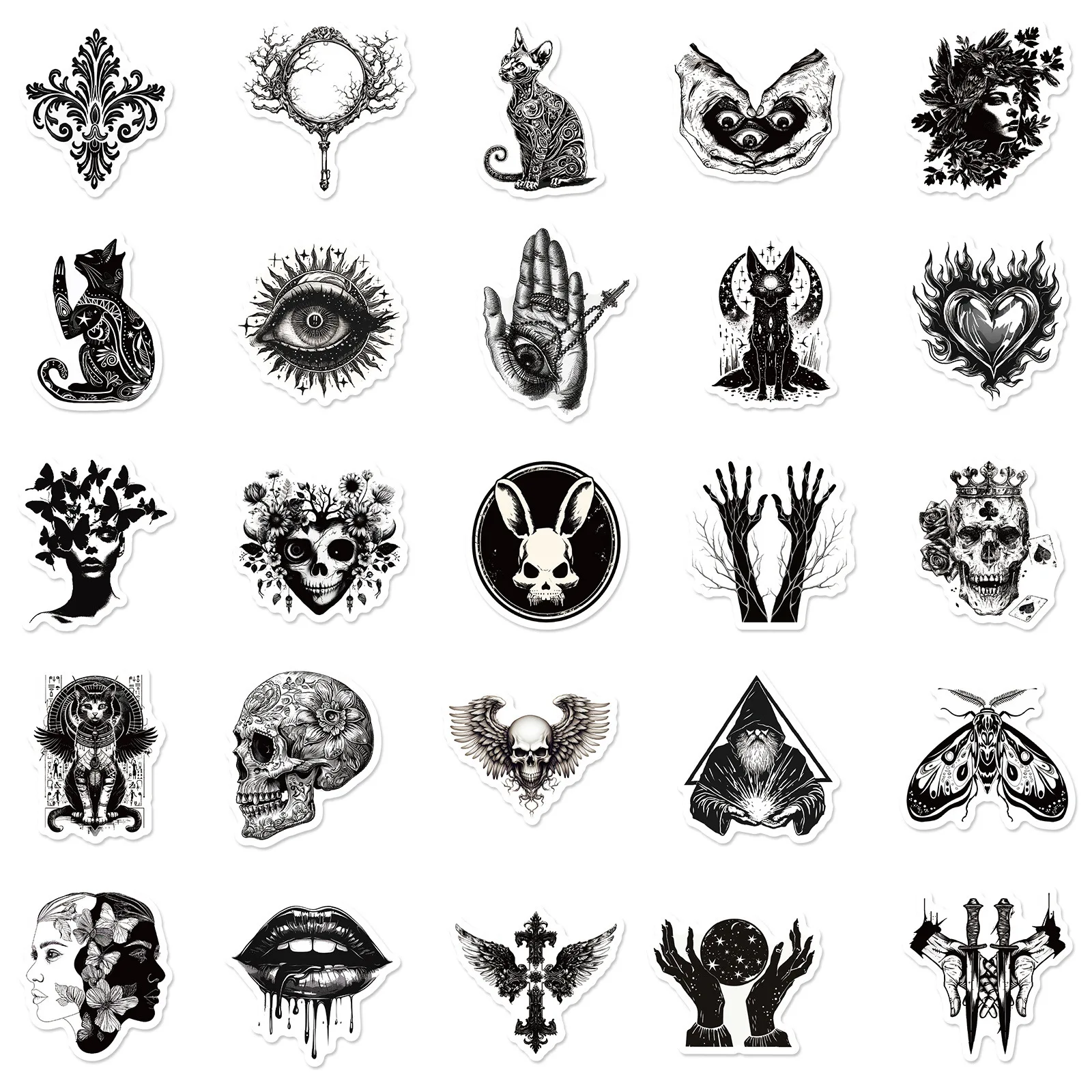 10/30/50PCS Black And White Stickers Gothic Horror Punk Style Gothic Skeleton Graffiti Skateboard Laptop Luggage Sticker Decal 5