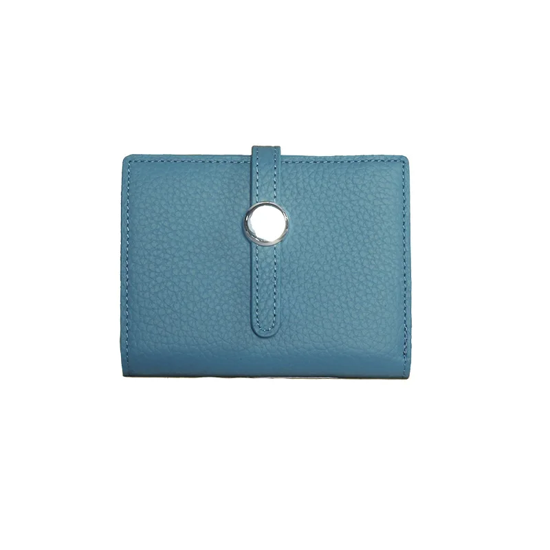Luxury Brand Designer Short Wallet Womens Round Button Genuine Cow Leather Fashion Wallet Card Holder Coin Pocket Purse Ladies