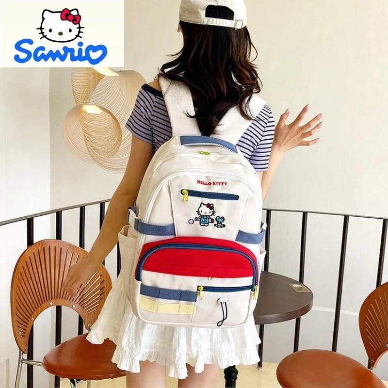 Sanrio Retro Fashion Color Contrasting High Quality Backpack Student Cute Cartoon Hello Kitty Large Capacity Outdoor Backpack
