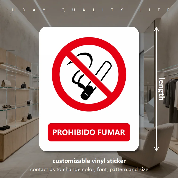 Prohibido fumar No fumar pegatina de advertencia española prohibida por la ley inglés árabe ruso francés Hindi vinilo adhesivo duradero