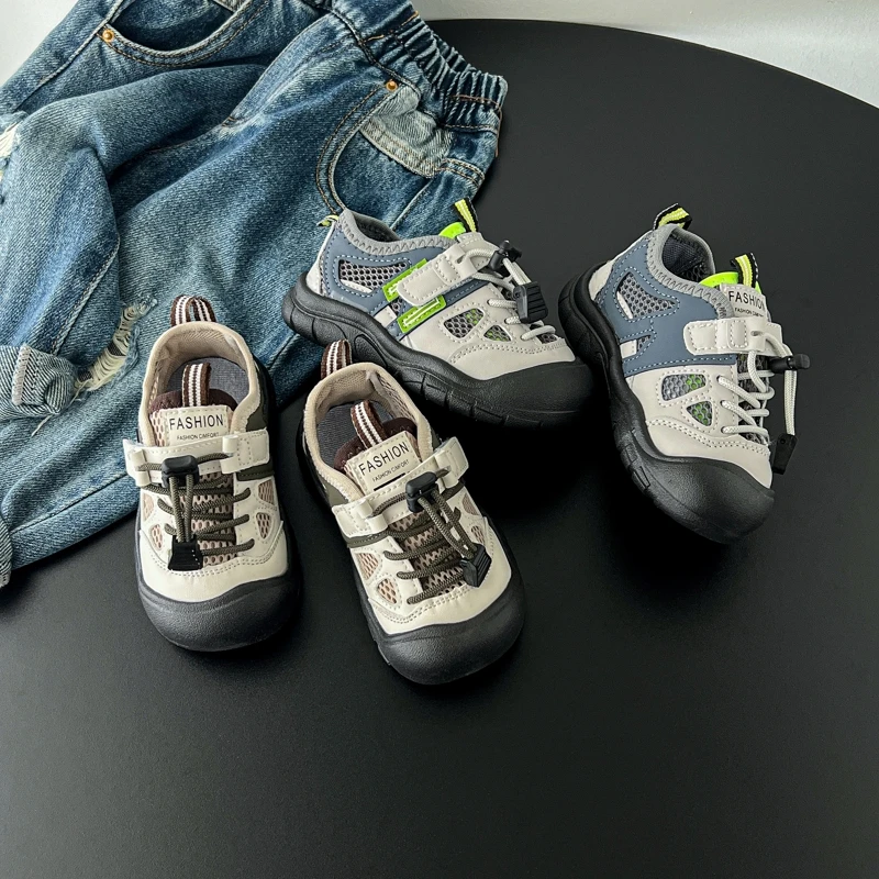 2026 Summer Korean-style New Children Flat Shoes Toes Capped Non-slip Trendy Casual Shoes Mesh Breathable Boys Girls Sneakers