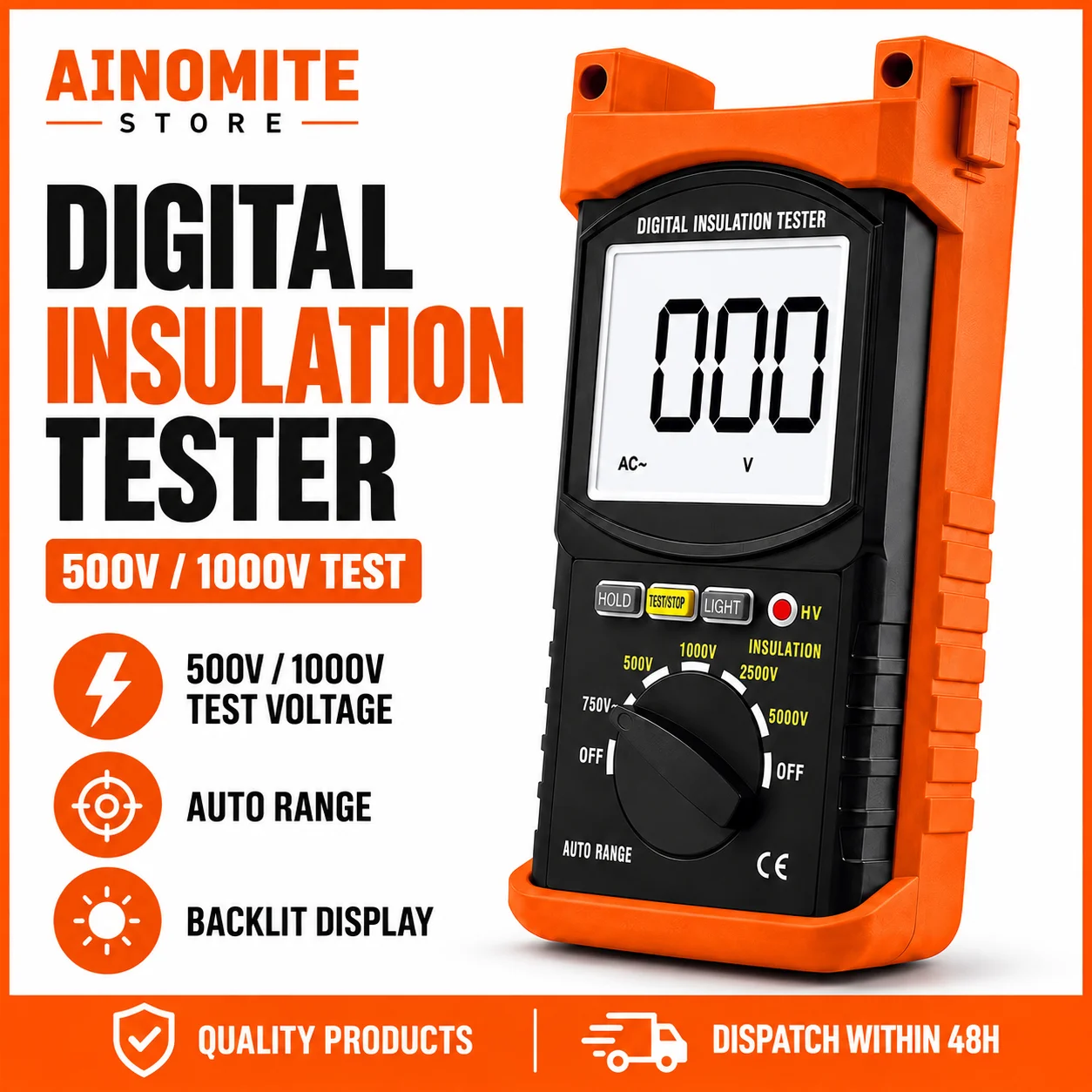 Insulation Resistance Tester Megaohmmeter 1mΩ-200GΩ Test Voltage 5000V, Multimeter Voltage AC 1V-750V Insulation Resistance LCD