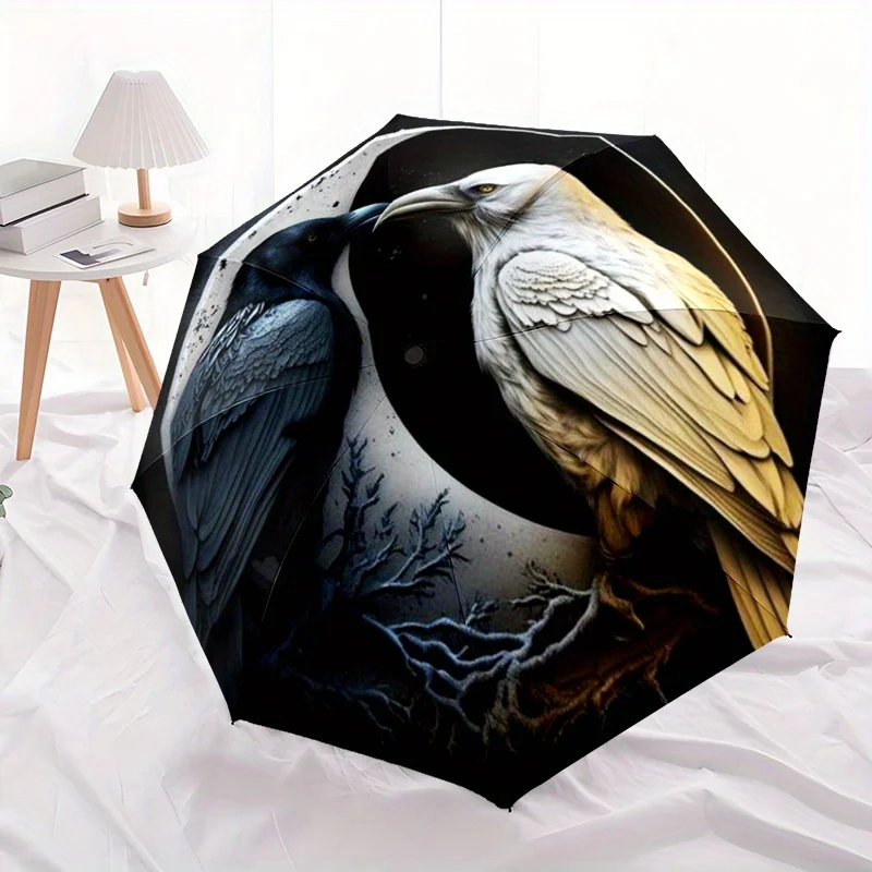 

1pc Yin Yang Raven Pair Automatic Folding Umbrella Compact & Lightweight for Outdoor Adventures