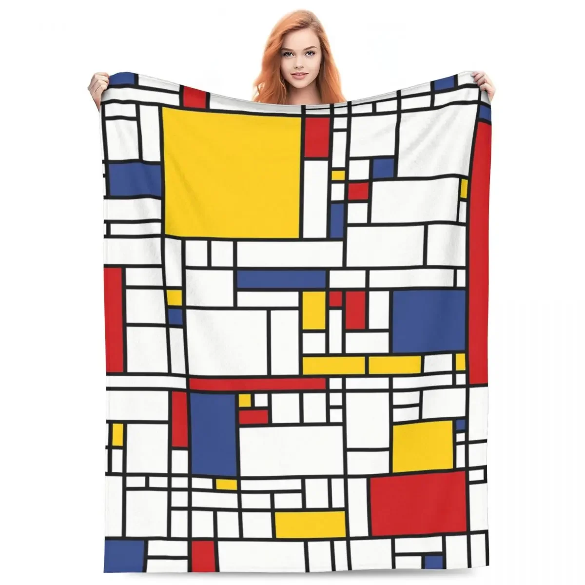 

Piet Mondrian Flannel Blanket Quality Super Warm Abstract Art Bedding Throws Autumn Camping Couch Chair Aesthetic Bedspread