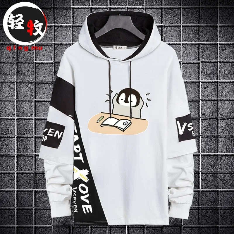 

Мужская толстовка с капюшоном и милым эмодзи Penguin Pen-Chan, повседневная, свободного кроя, с длинными рукавами, модная, для весны, осени и зимы, из хлопка
