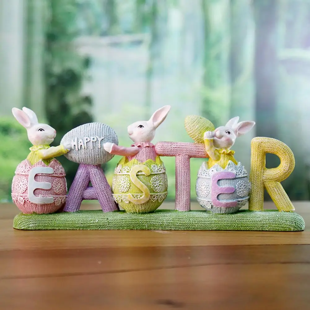 

resin Easter Bunny Ornament 3 Rabbits Eggs Reusable Crafts Happy Easter Gifts Desktop Rabbit Decoration Toy Easter Supplies