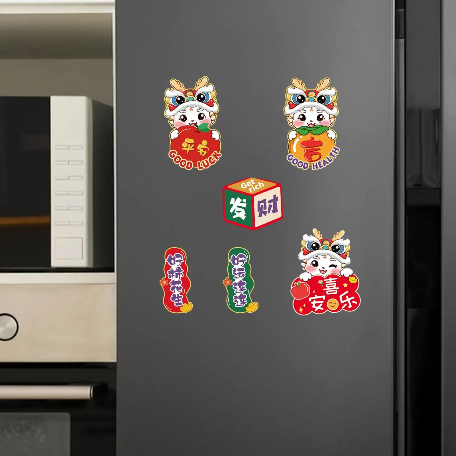 6Pcs Chinese New Year Refrigerator Magnets Ornament for Home Spring Festival