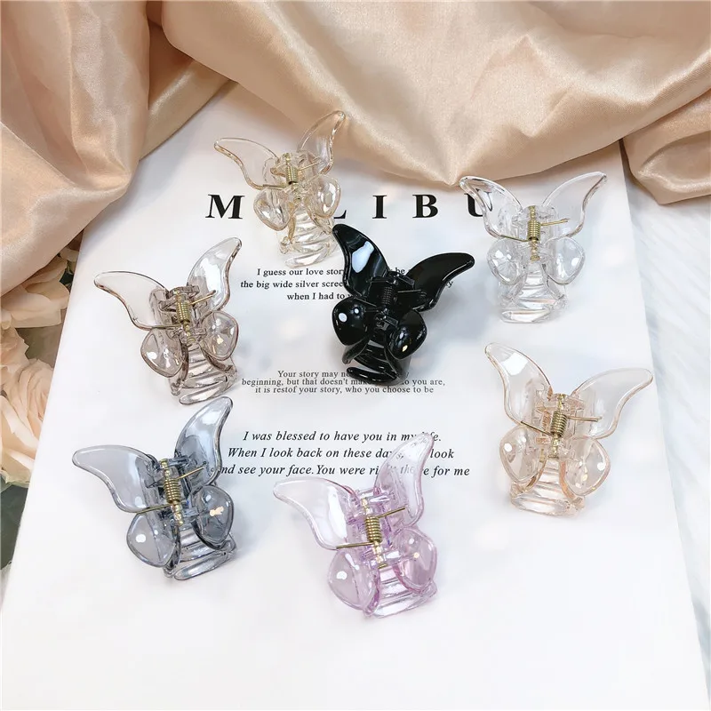 1Pcs Crystal Butterfly Hair Shark Clips for Women Hair Claws Colorful Acrylic Barrette Hairpin Mini Crab Korean Hair Accessories