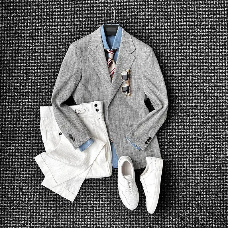 

Customized herringbone cotton and linen unstructured suit