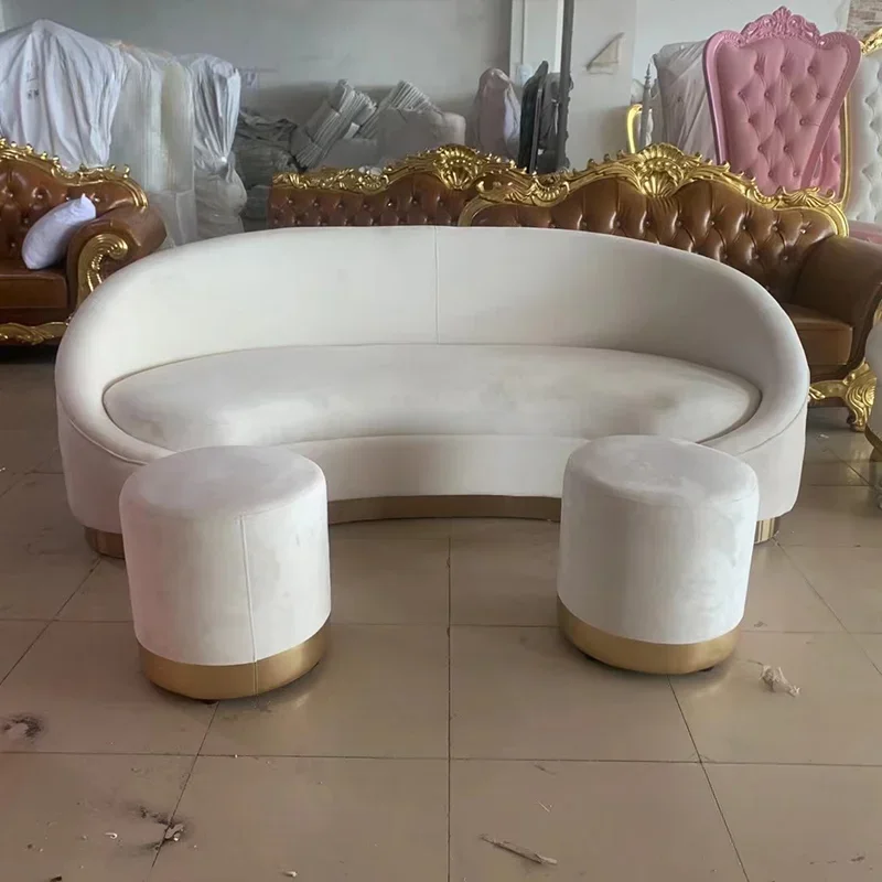 

popular elegant velvet beige sofa set for bride and groom with ottomans 2 seaters sofa couch hotel use stage sofa for weddings