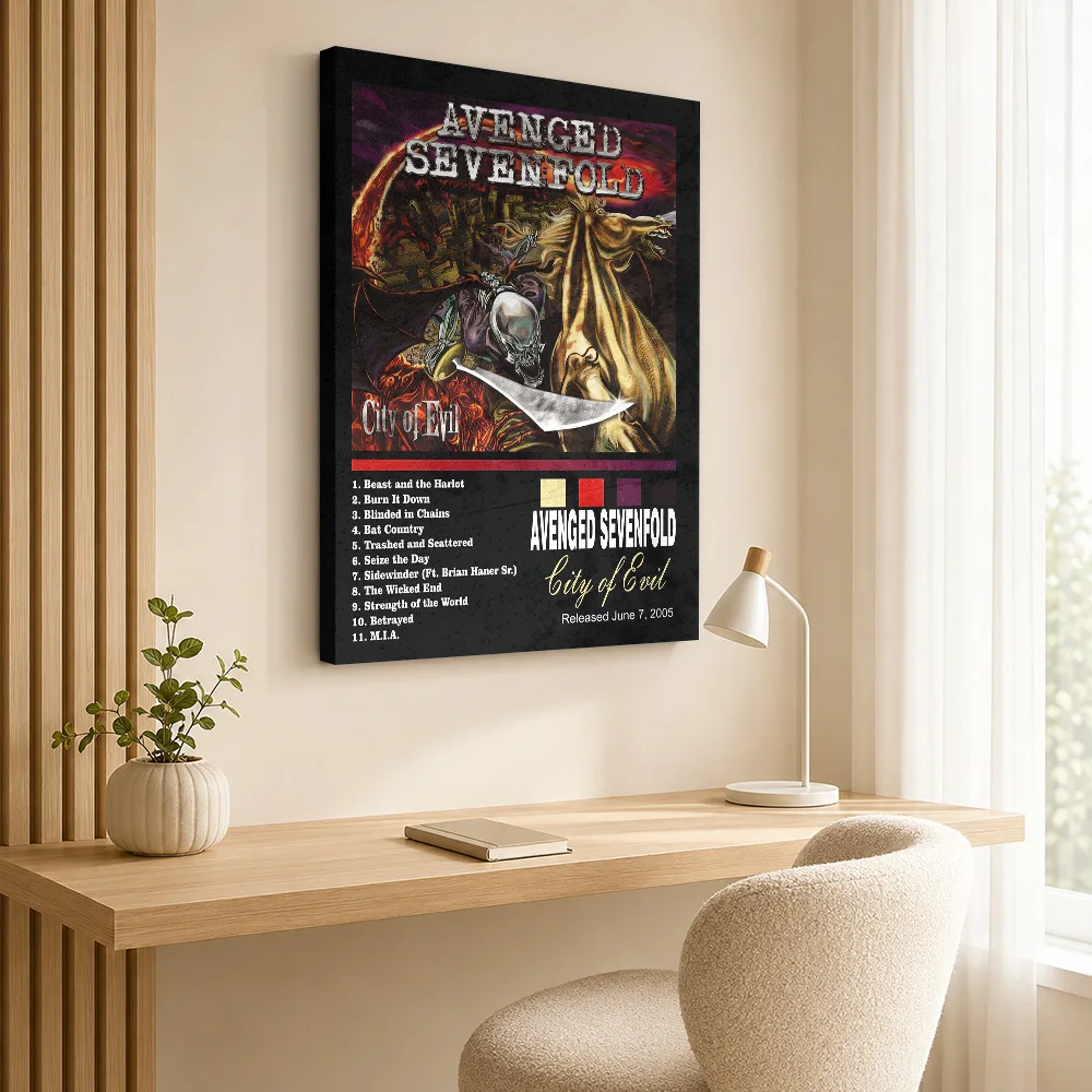 Avenged Sevenfold City Of Evil Canvas Poster Personalized Photo Album Cover With Tracklist Wall Art For Band Rehearsal Space