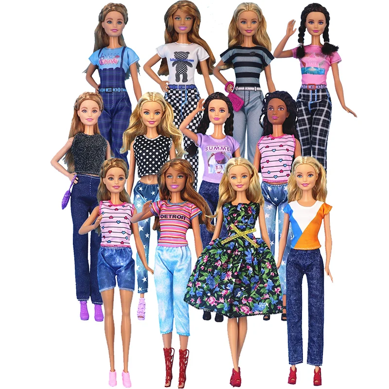 4 Pcs Pack Casual Fashion Jumpsuits Dresses Top and Pants for Doll Clothes 30cm Accessories for  1/6 Barbie Doll Toys for Girl