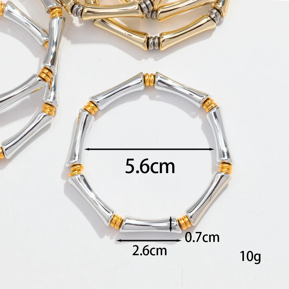 Trendy Acrylic Gold/Silver Color Thin Tube Beads Bracelets for Women Statement Resin Stretchy Spacer Elbow Bangle Jewelry Gifts