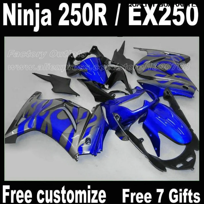 

New Custom motorcycle fairing kit for Kawasaki Ninja 250R 2008 - 2014 EX250 08 09 - 14 blue black Fairings ZX250 2009 2010 2012