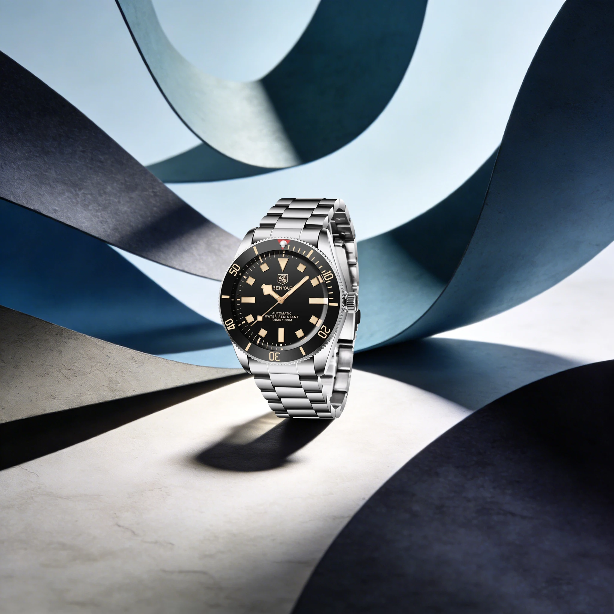 

Элегантные роскошные мужские автоматические механические часы BENYAR: незаменимые для бизнеса, из нержавеющей стали, с Hardlex-стеклом, водонепроницаемость 10 бар, светящиеся стрелки, для дайвинга