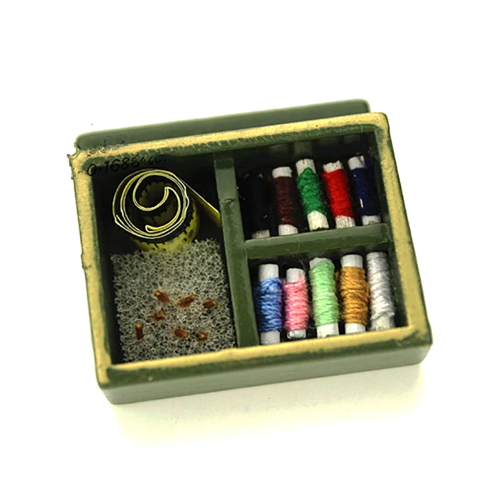 1/12 Doll House Miniature Sewing Box Simulation Needle Threads Ruler Model Toy Mini Decoration Dollhouse Accessories