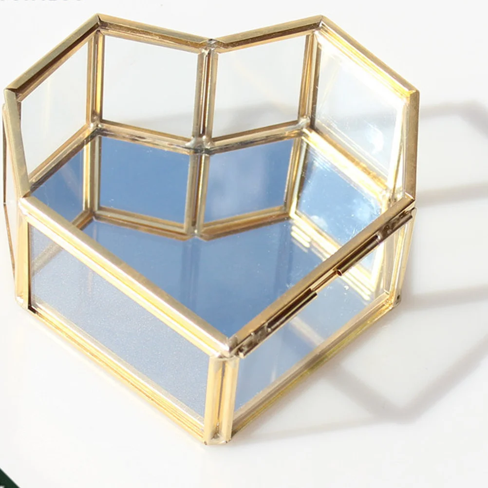 

1 шт. стеклянная шкатулка для драгоценностей в форме сердца геометрический дизайн свадебное предложение держатель для обручальных колец дорожная коробка для хранения