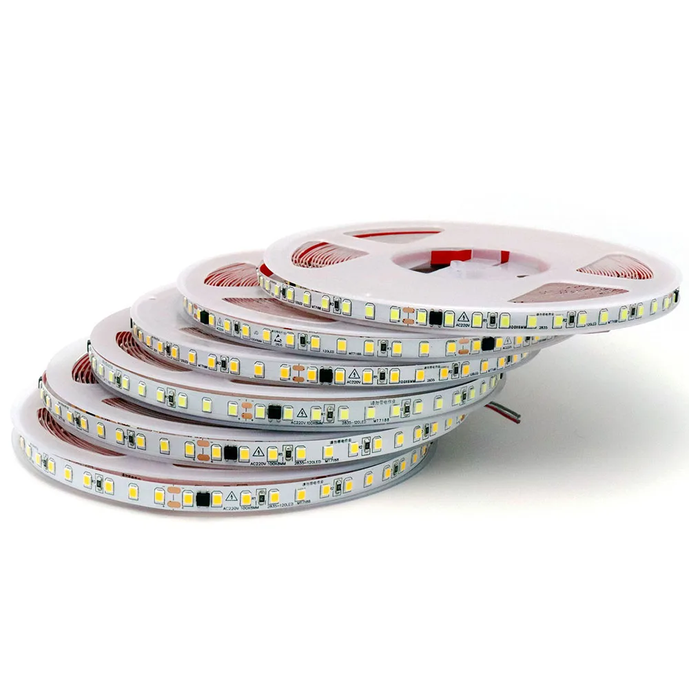 5mm 8mm 10mm 220v LED Strip Light 2835 120leds 240leds High Brightness AC220 Volt Diode Tape White Warm White 4000k 10m