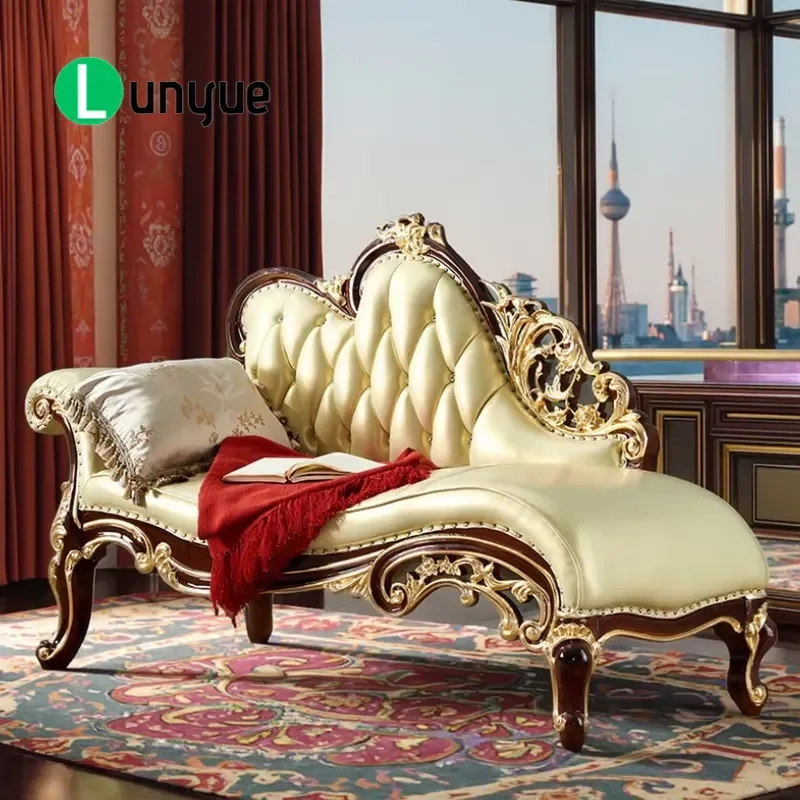 European Leather Chaise Longue for Bedroom and Living Room Hotel Furniture Comfortable Lounge Chair Elegant Design Durable