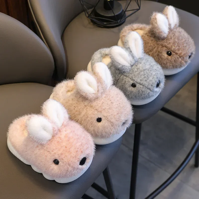 

Children Winter Cute Plush Rabbit Slippers Boy Round Toe Non-Slip Warm Slippers Girl Indoor Soft Platform Comfortable Kids Shoes
