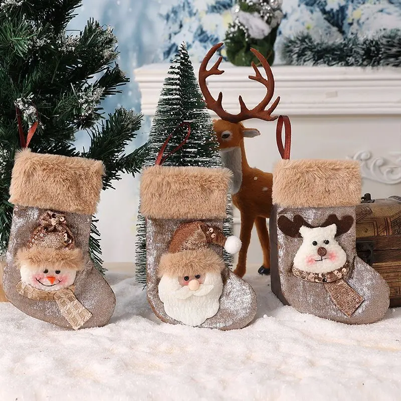 New Christmas stockings Christmas decoration supplies Christmas tree decoration pendant Santa Claus gift bag small socks