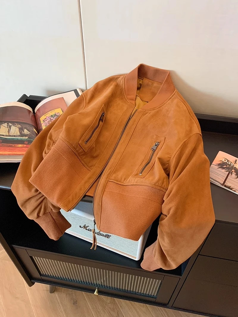 

2024 New Hiphop High-end Pleated Buckskin Short Coats for Women Autumn Niche Design Advanced Temperature Street Jacket Tops