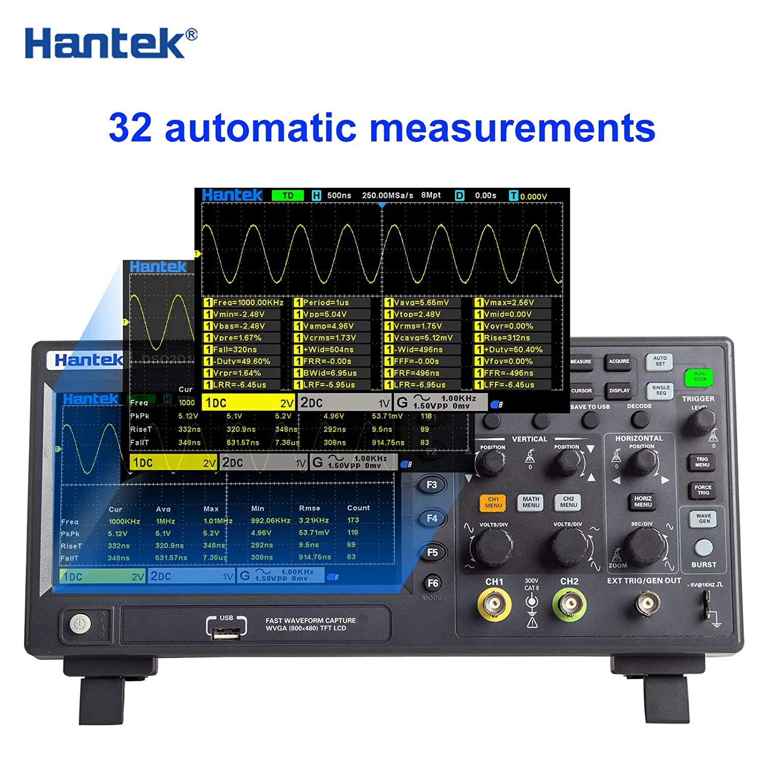 Hantek Dso2c15 Oscilloscope 2ch Channel 150mhz 1gsa/s Sampling Rate Dual-channel Digital Economical Storage Oscilloscope