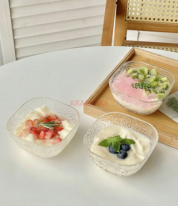 Instagram Wind Transparent Square Glass Bowl Household Dessert Bowl Set High Beauty Fruit Plate Yogurt Bowl Breakfast Bowl view 3
