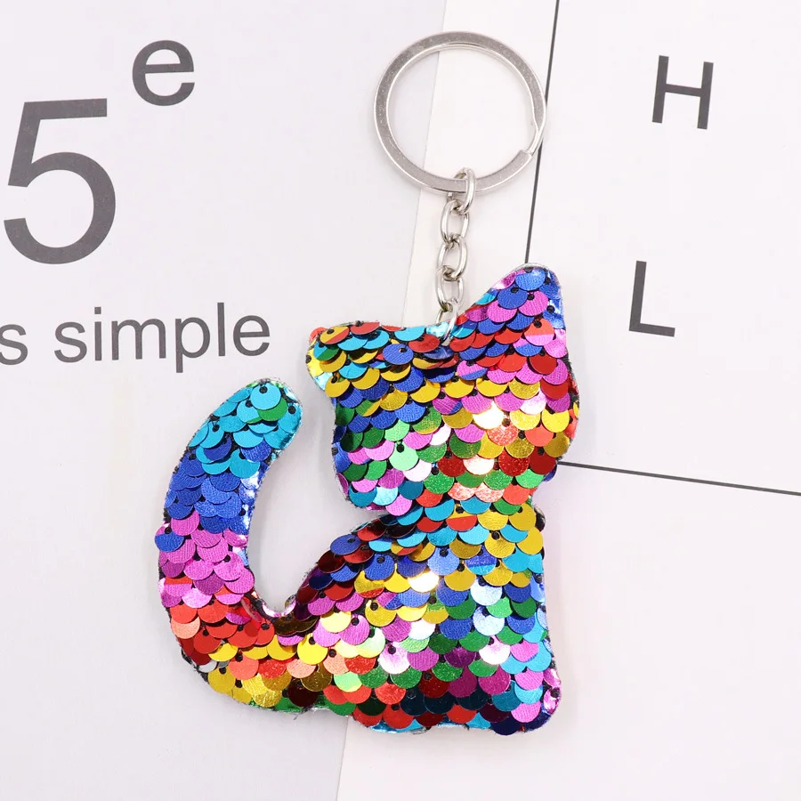 1PCS Dolphin Star Unicorn animal Keychain Glitter Pompom Sequins Key Chain Gifts for Women  Car Bag Accessories Key Ring Jewelry