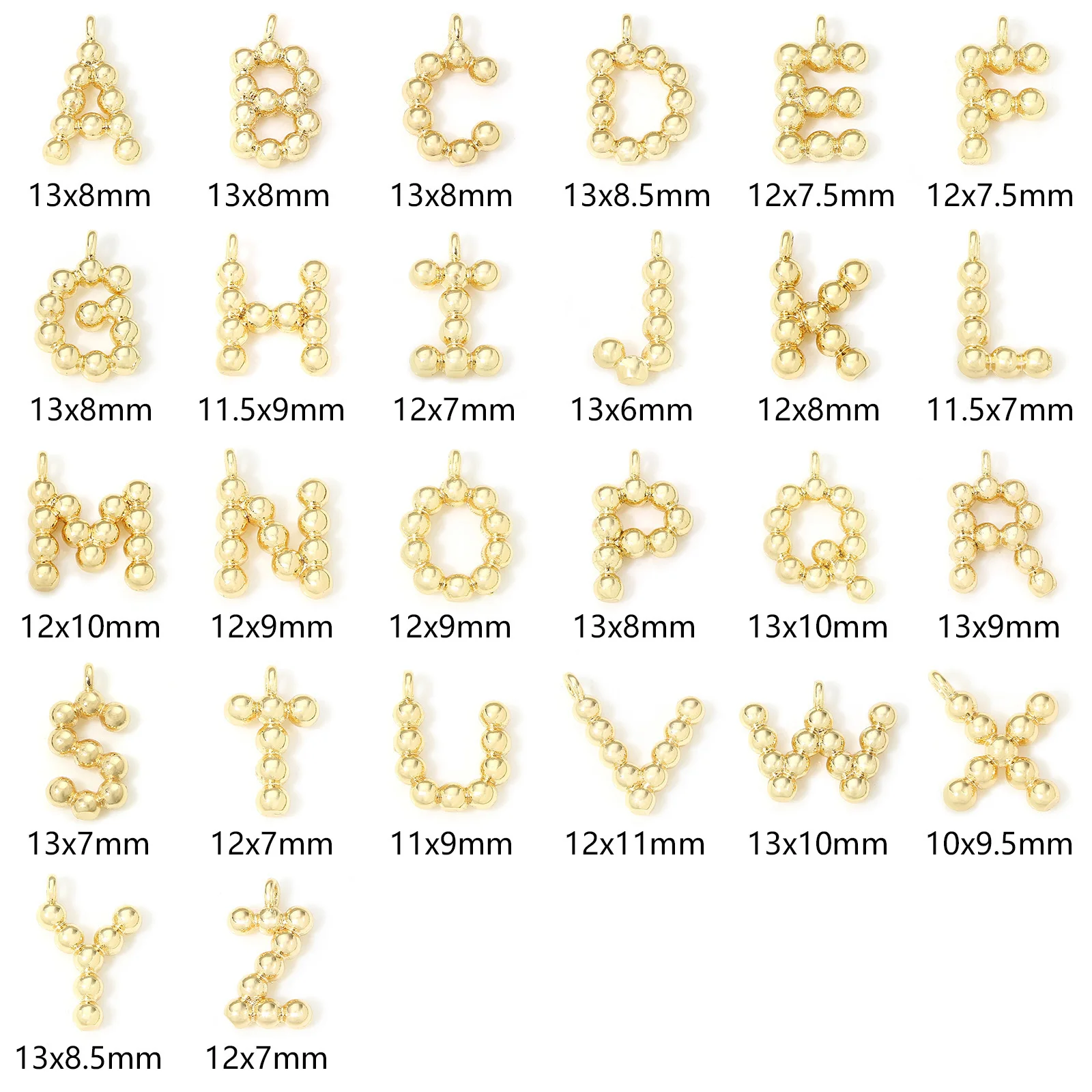 2 Piece Brass Charms 18K Gold Plated Capital Alphabet/ Letter 