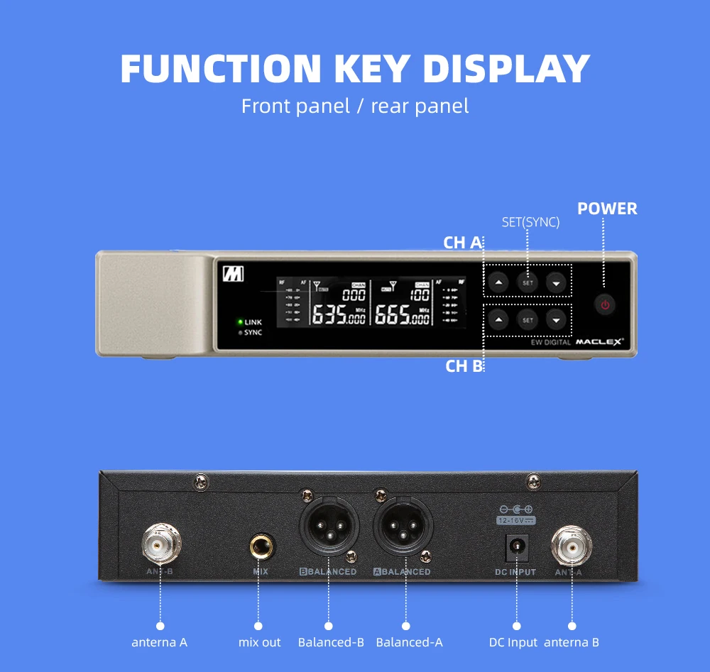 Maclex EW9000 UHF Long Distance Dual Channel Dual Handheld Professional Wireless Microphone System Stage Performance Dynamic