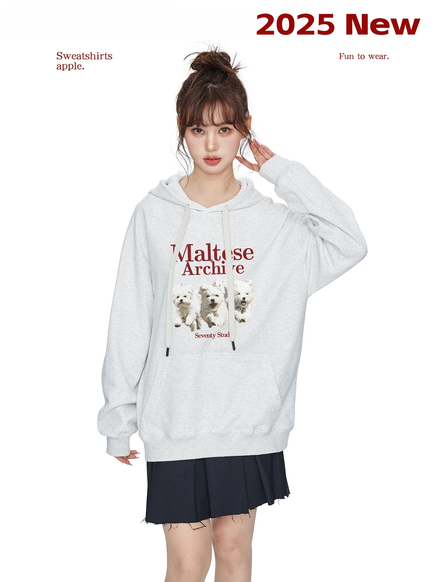 เสื้อฮู้ดพิมพ์ลายสุนัขสุดฮิตสำหรับผู้หญิง ทรงหลวม ผ้าคอตตอนผสมโพลีเอสเตอร์ แขนยาว คอกลม เสื้อสเวตเตอร์ ฤดูใบไม้ร่วง ฤดูหนาว รุ่นใหม่