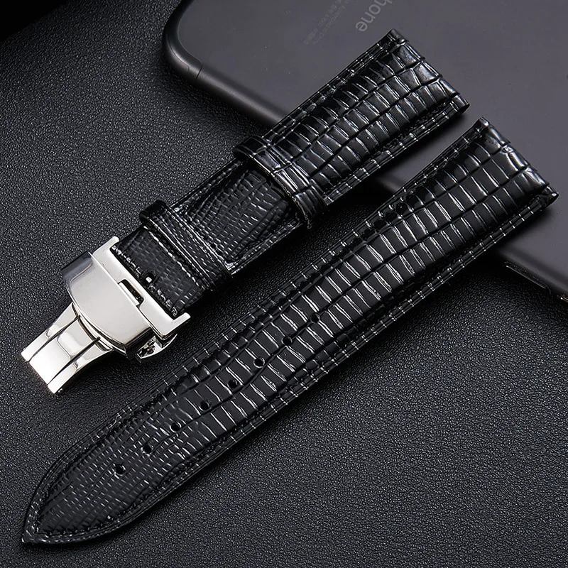 Lizard Texture Butterfly Buckle Leather Watchband Leather Watch Strap Universal Watch Band 14mm 16mm 18mm 20mm 22mm 24mm