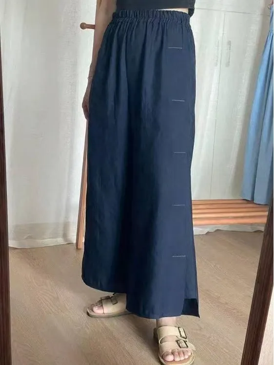 กางเกงขายาวผ้าลินินทรงหลวมสไตล์ลำลองสำหรับผู้หญิง คอลเลคชั่นฤดูร้อน ปี 2025 ไซส์เล็ก ผ้าลินินอเนกประสงค์ แมทช์ได้กับทุกชุด