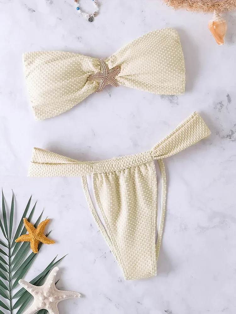 

Sexy Solid Strapless Bikini 2 Piece Set Women Split Swimsuit High Waist Beach Vacation Bikini 2025 New Summer Swimwea Bikini Set