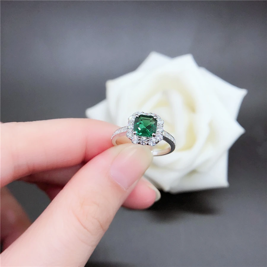 Aus gezeichnete reine Weißgold 18 Karat Ring 1 Karat Smaragd Verlobung sring Frauen echte Gold grün Diamant Hochzeits schmuck Party Zubehör – Detail 6