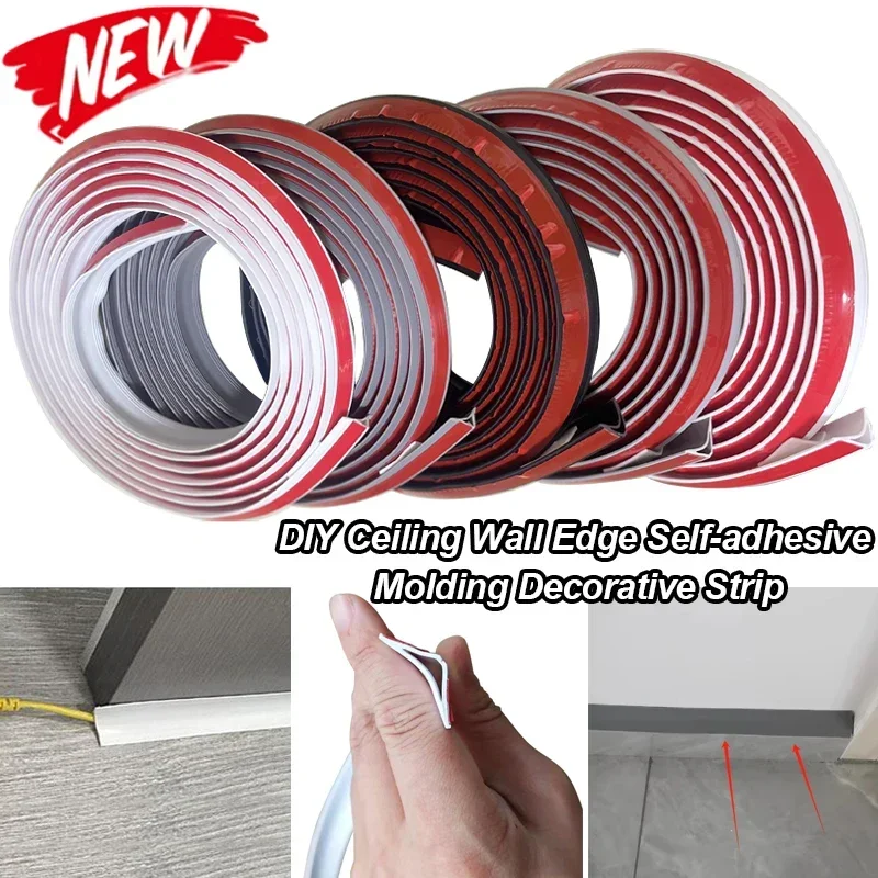 5M DIY Ceiling Wall Edge Self-adhesive Molding Decorative Strip interior corner Skirting Trim Line 3D Sticker waterproof tape