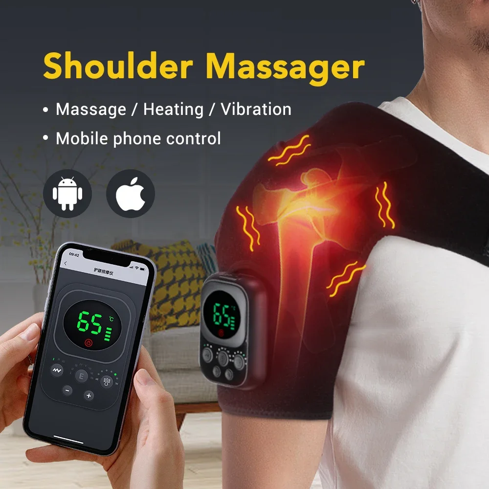 Heated Shoulder Massager 8 Modes 10‑Level Vibration Massage 6‑Gear 5000mAh Detachable Host Button & APP Control New‑Style Buckle