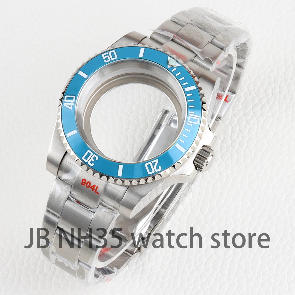 40mm Ice blue Ceramic Bezel Watch Case Fit SUB GMT Nh34 Nh35 Nh36 Movement 28.5mm Dial Stainless Steel Oyster/Jubilee Bracelet