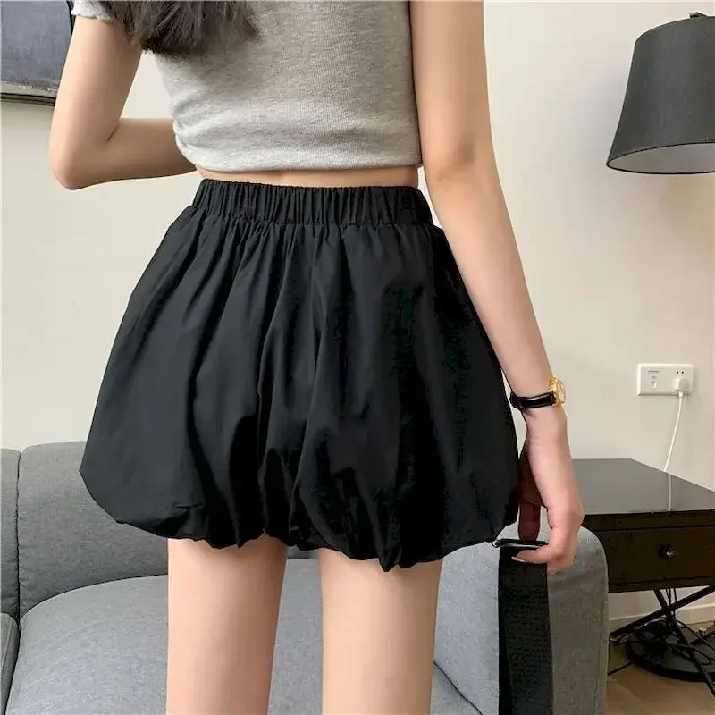 Shorts für Frauen elegante lose Blütenknospe A-Linie weites Bein flauschige Shorts elastische Taille Laterne Hosen koreanischen Stil Frauen kleidung