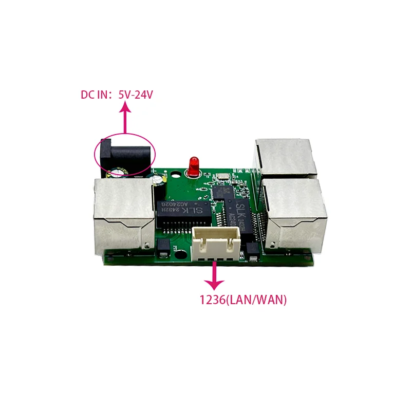 Mini PCBA 4 puertos Networkmini módulo de interruptor ethernet 10/100Mbps 5V 12V 15V 18V 24V