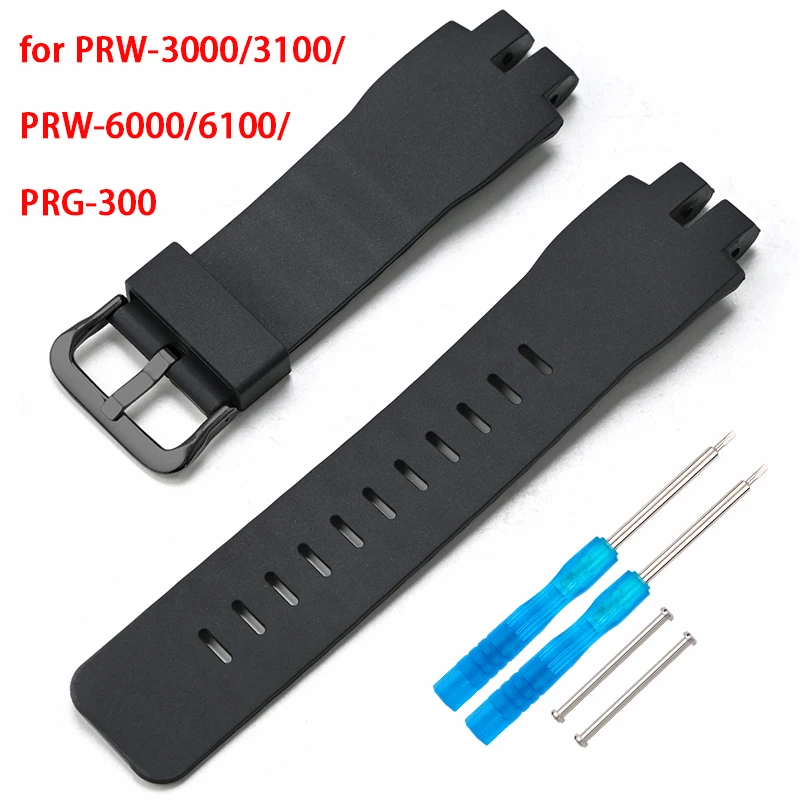 TPU Resin Strap for Casio PROTREK PRG-300 PRW-3000 3100 PRW-6000 6100 Men Replacement Black Rubber Watch Band Bracelet Tools