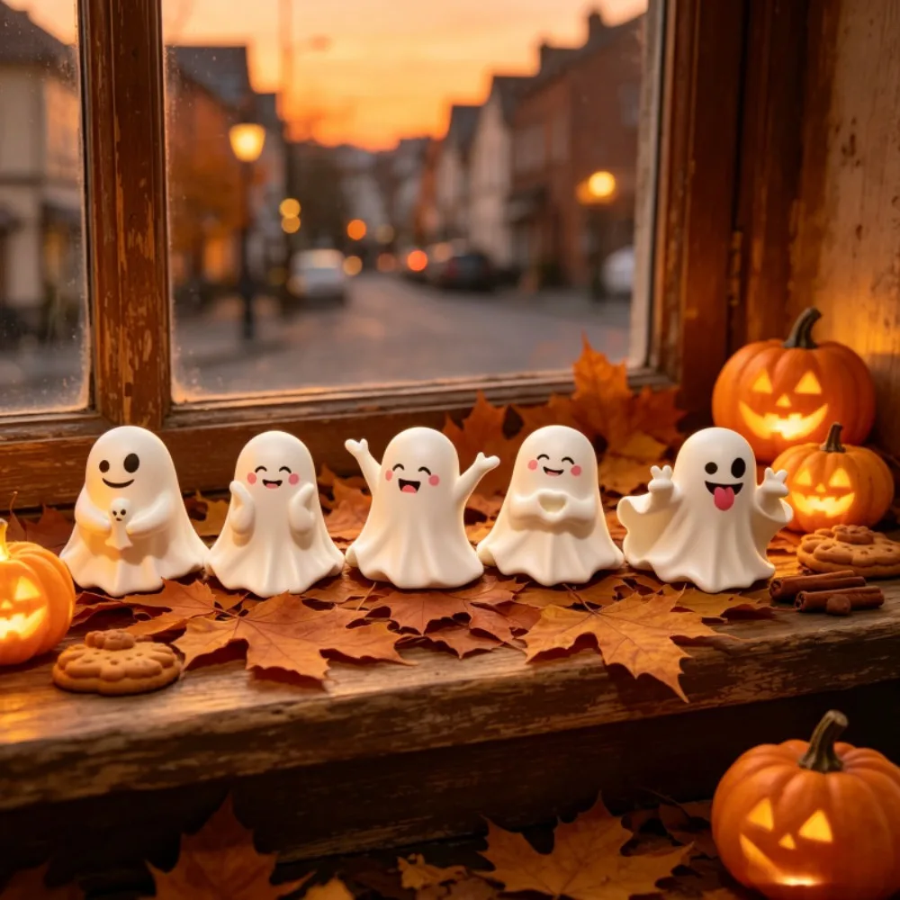 Cute Funny Middle Finger Ghost Resin Figurine Halloween Desktop Ornament Pen Holder Creative Tabletop Decor Holiday Party Gifts