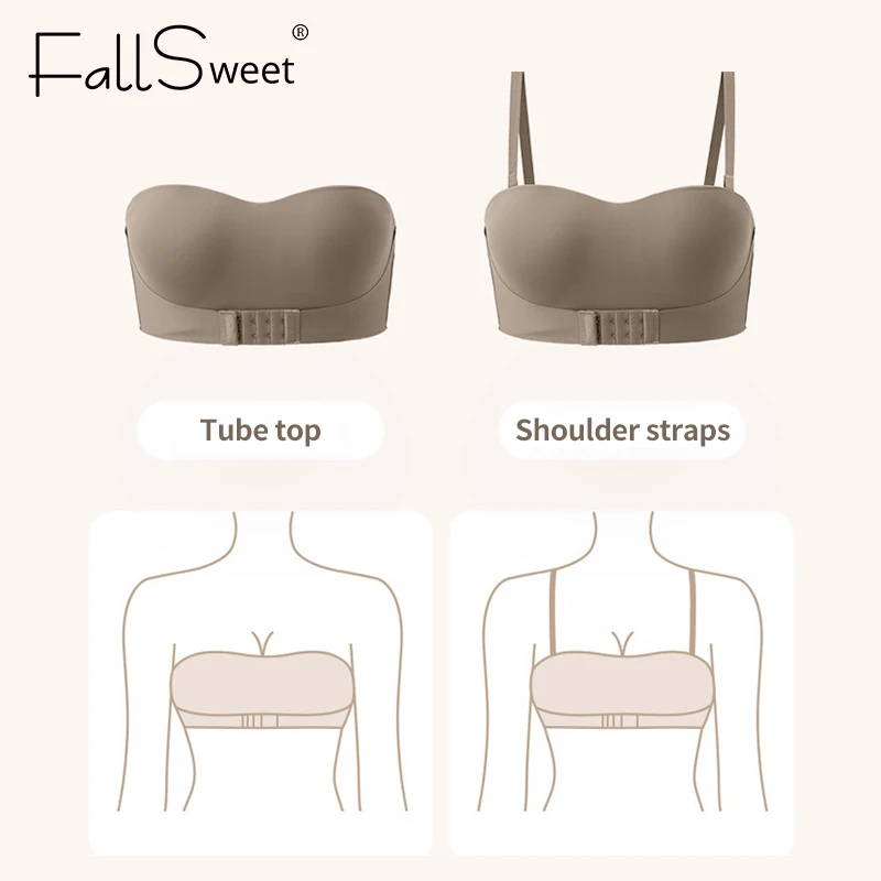 FallSweet Strapless Bra for Women Push Up Bralette Wireless Seamless Bra Front Closure Comfortable Sexy Ladies Brassiere Femme