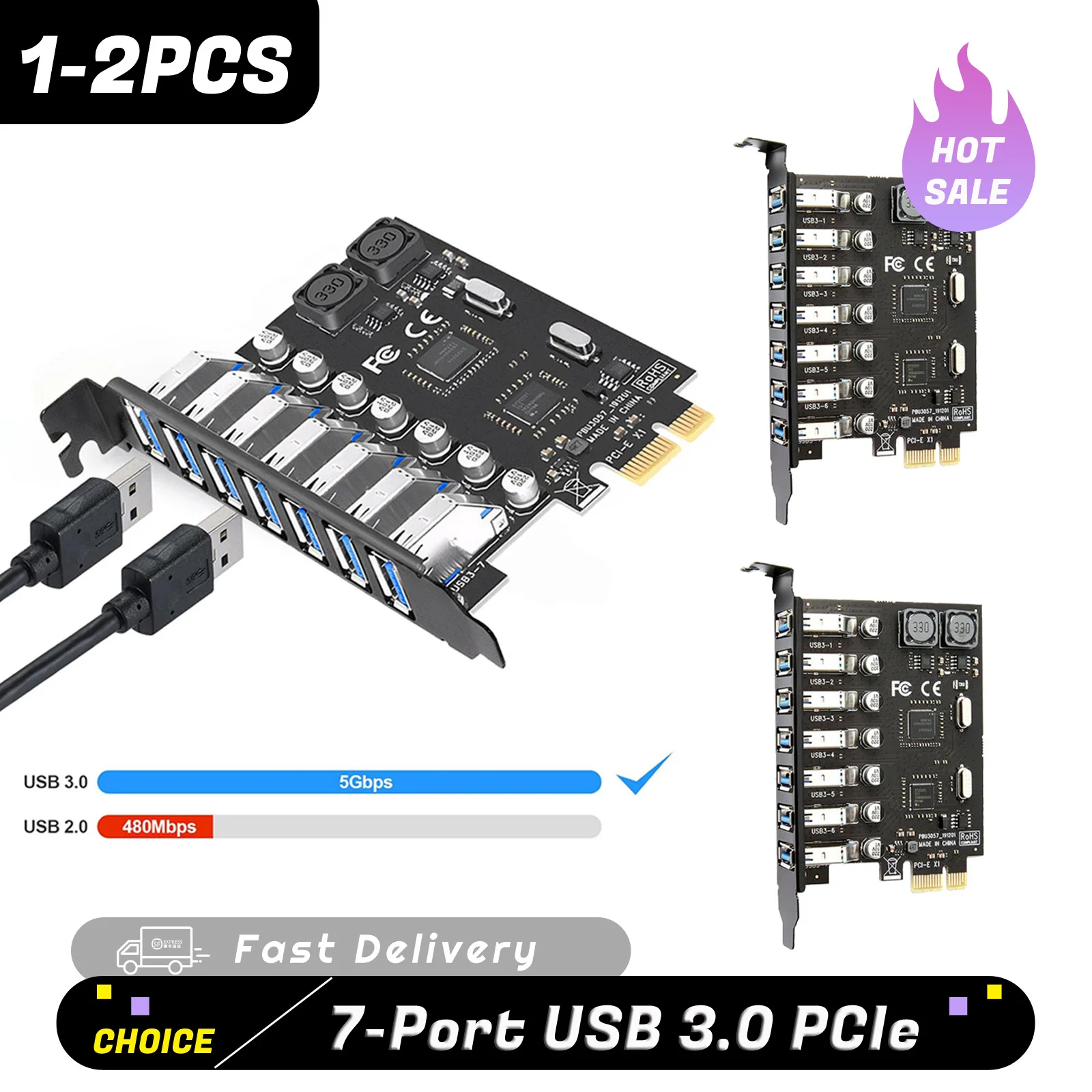 

7 Ports USB 3.0 PCI-E Expansion Card Adapter 5Gbps PCIe USB 3.0 Hub Controller Adapter USB 3.0 Front Controller Riser Card