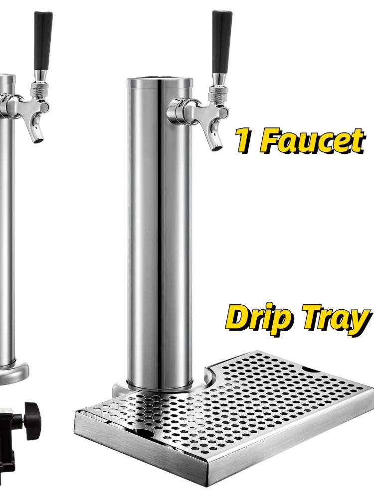 Homebrew Beer Tower One Way Faucet with Drip Tray Stainless Steel Single Tap Column Wine Drink Dispenser Bar Accessories